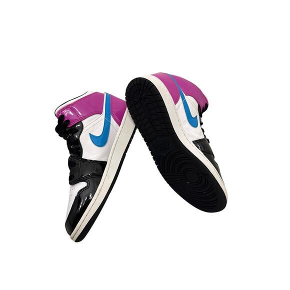 Nike Air Jordan 1 Mid SE Cyber Black Active Fuchsia Sneakers Size Youth 5 - Picture 3 of 5